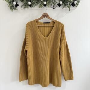Jenni Kayne Cotton Cabin Sweater Mustard Yellow XL AB designer quiet luxury